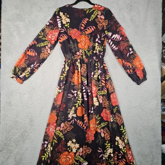 Lulus Maxi Dress Womens S Dark Floral Side Slit Babydoll Formal Elegant Timeless - Picture 9 of 15